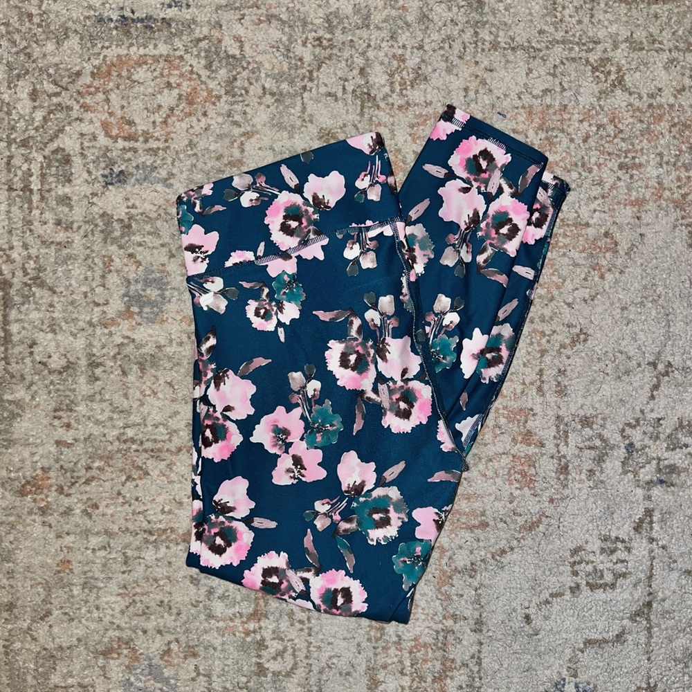 Fabletics Teal & Pink Floral Leggings